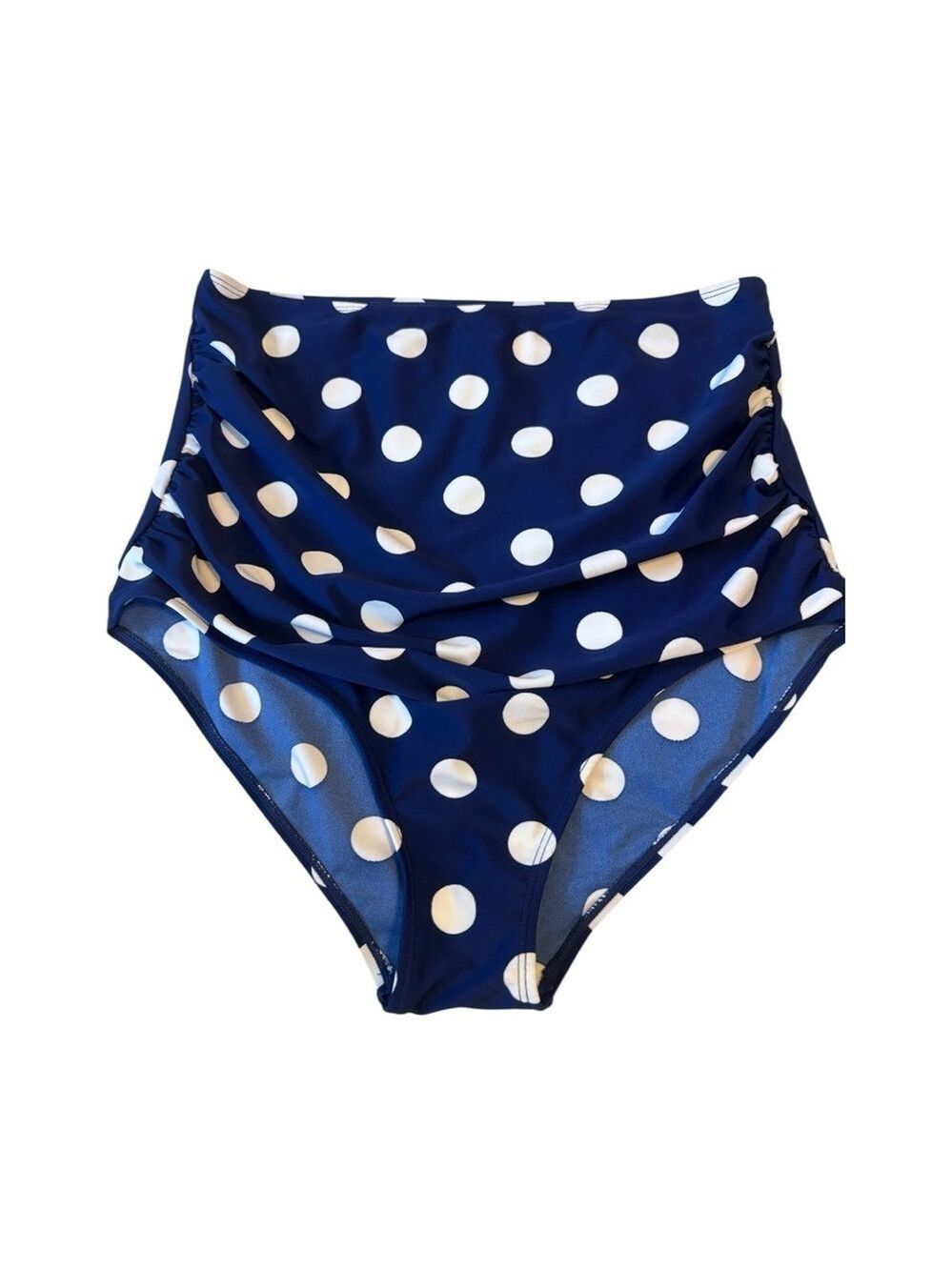 Navy Polka Dot High Waisted Bikini Bottom